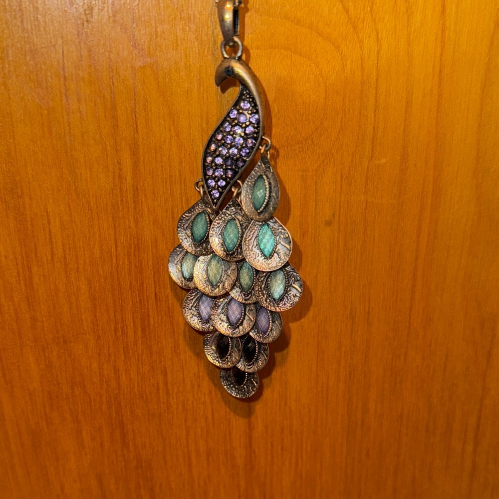 Source Unknown Multicolor Peacock Pendant Necklace